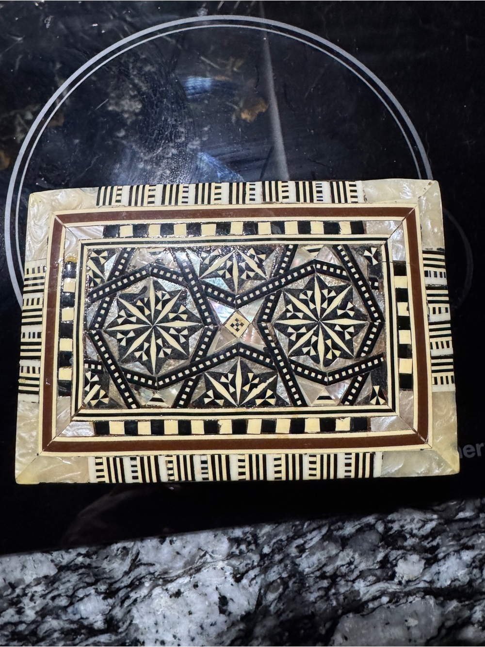 Vintage Moroccan mother of pearl inlay jewelry box